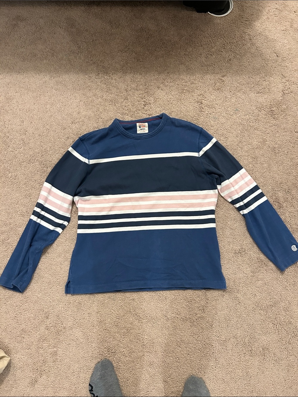 Todd Snyder x Champion Striped Long Sleeve Cotton Crewneck Shirt L